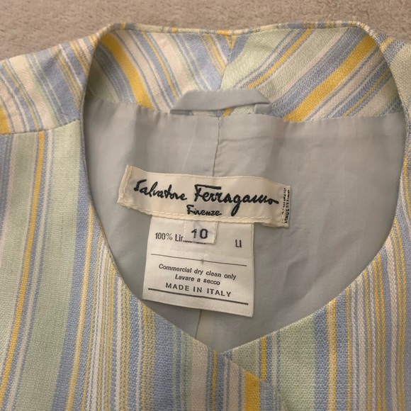 SALVATORE FERRAGAMO 2 Piece Striped Blue Yellow Suite Skirt Preppy High Fashion - Picture 3 of 15